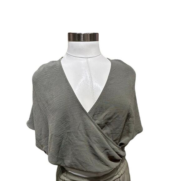 ZARA Olive Green Draped Wrap Front Blouse - Effortlessly Chic & Flattering Fit - Picture 2 of 4